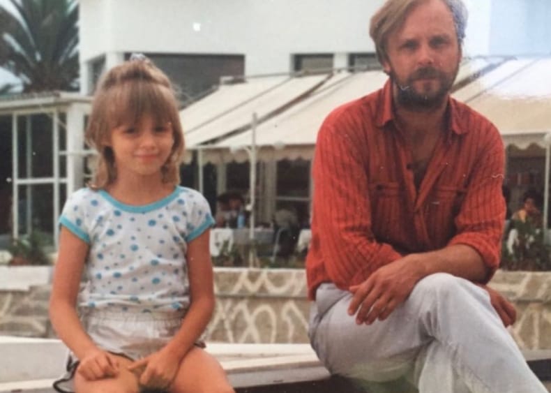 Little Anja Rubik with her father