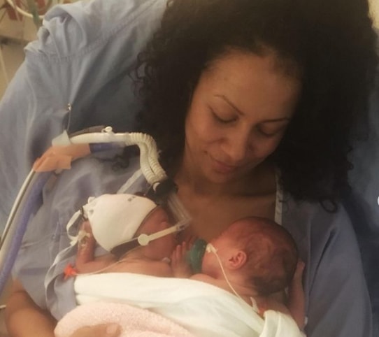 Crystal Balint with her twin babies
