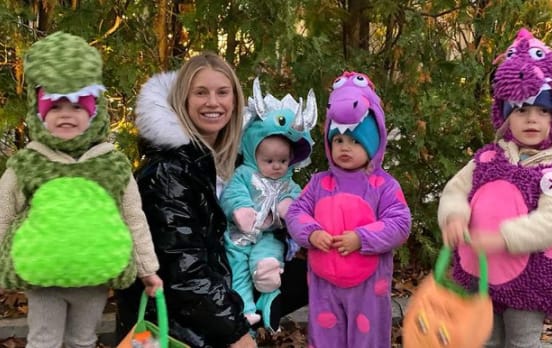 Kelly Stafford and her daughters in Holloween costume