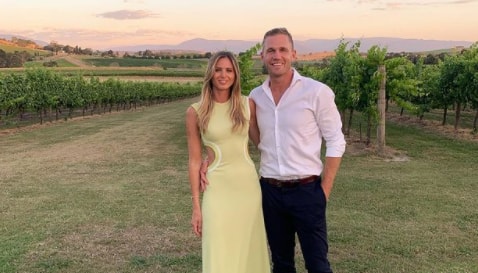 Britt Selwood with her husband Joel Selwood spending quality time at a scenic place