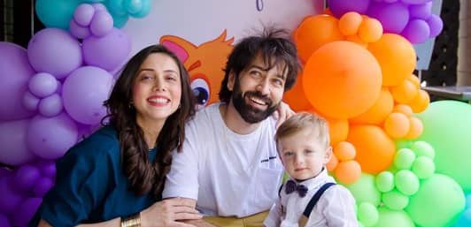 Jankee Parekh with her husband and her child 