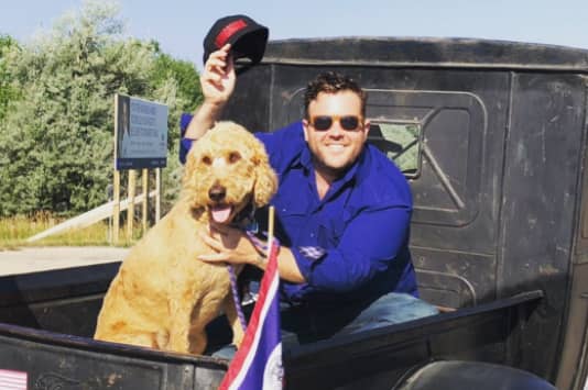 Adam Bartley with his pet dog 