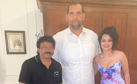 Apsara Rani with film director Ram Gopal Verma and former wrestler The Great Khali