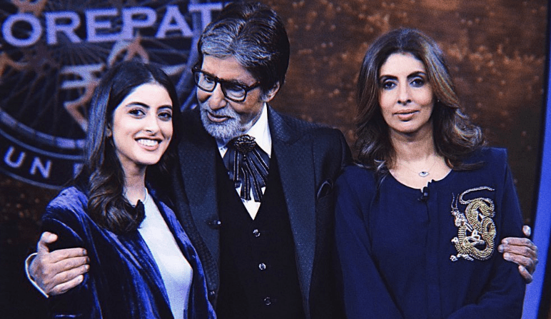 Navya Naveli Nanda with her mom Shweta Bachchan Nanda and grandfather Amitabh Bachchan