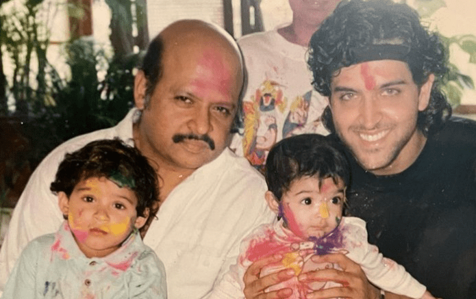Childhood pic of Pashmina and her brother with her dad and cousin 