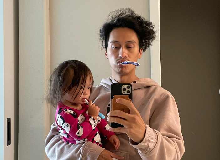 Keone Madrid with his daughter