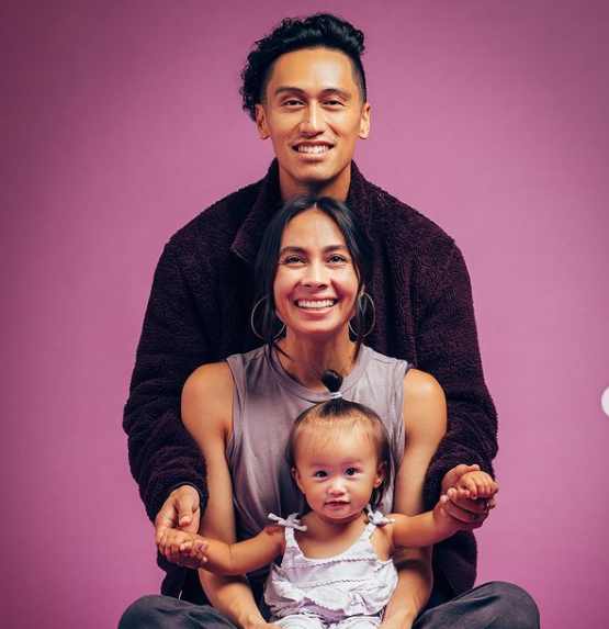 Keone Madrid with his daughter and wife