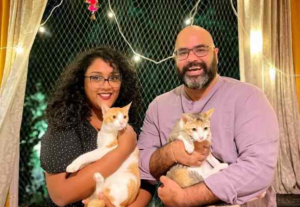 Naveen Kaushik with his friend and pet cats