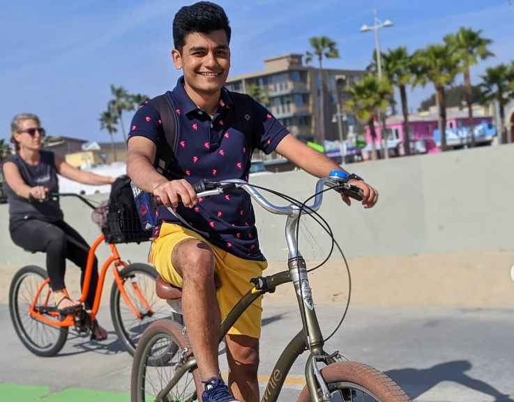 Abhyudaya Mohan rides on a cycle