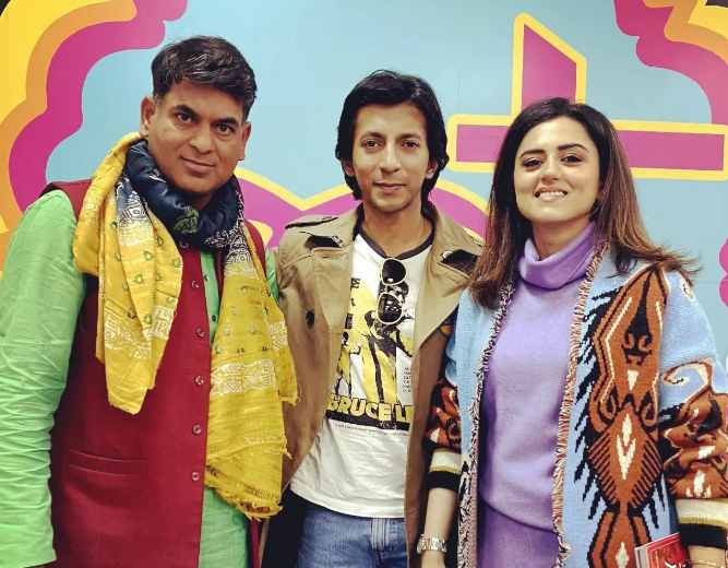 Anshuman Jha with journalist Sourav Dwidi and actress Ridhi Dogra