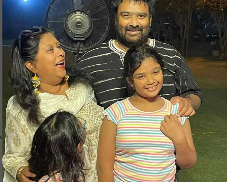 Deepak Chaurasia with his wife and daughters