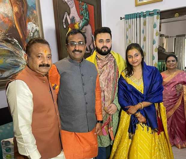 Ram Madhav with Acharya Kishore Kunal and his son and daughter-in-law