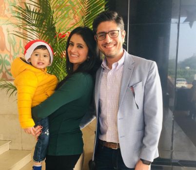 Mihika Varma with her husband and son
